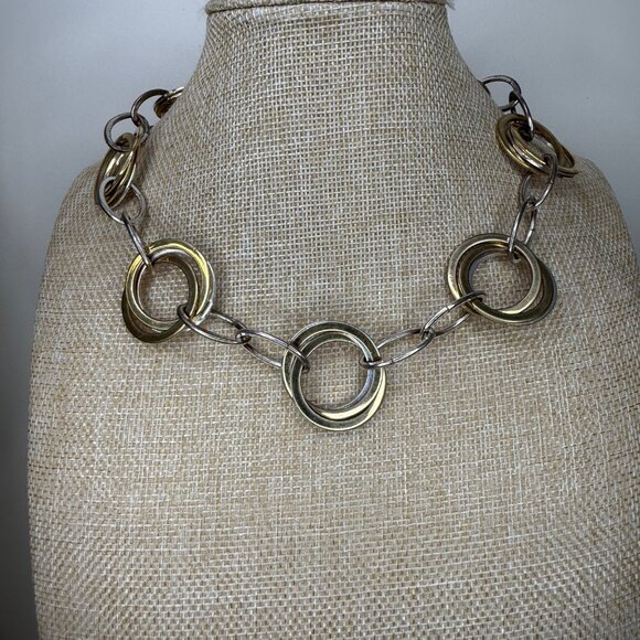 Vintage Ralph Lauren RLL Gold & Silver Circle Link 18" Toggle Necklace Statement - Picture 3 of 6